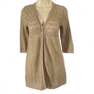 Dots Tan Open-Knit Lightweight Cardigan — Size Medium